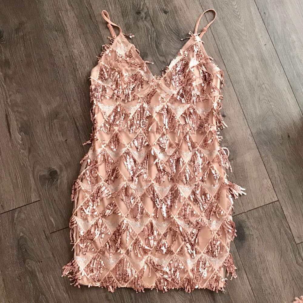 Rose Gold Sequined Mini Dress